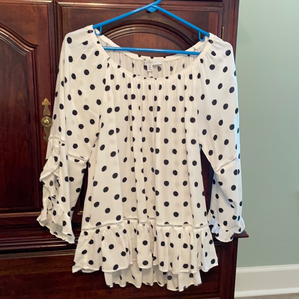 Peasant blouse, polkadots with bottom ruffle